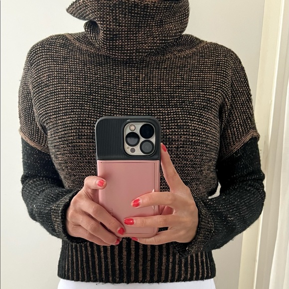 Zara Size Small Black and Gold Loose Cowl Turtle Neck Sweater - Picture 2 of 5